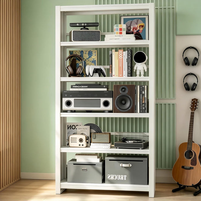 5 Tier AV Media Stand, 69.3" Tall Media Shelf with Display Storage Shelves