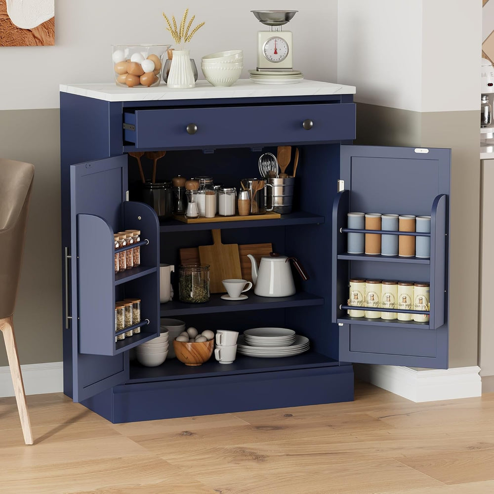 Merax Kitchen Pantry Storage Cabinet Freestanding Cupboard with Darwer, 2 Adj...