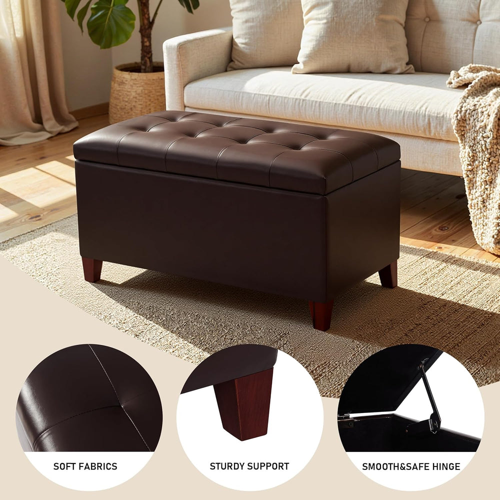 Joveco Storage Ottoman Bench, 33 Inches Faux Leather Rectangle Tufted Foot St...