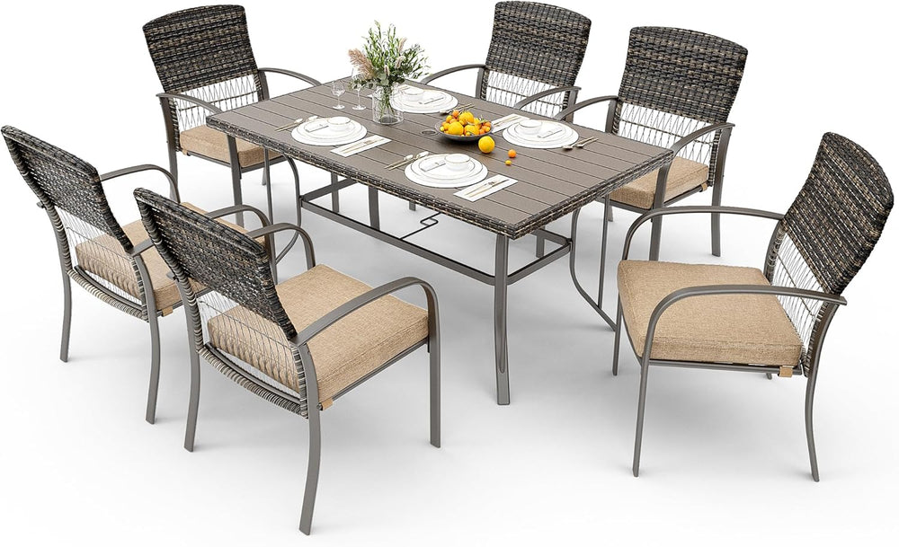 Pamapic 8504 Patio Dining 7 Piece, Outdoor Wicker Furniture Set for Backyard ...