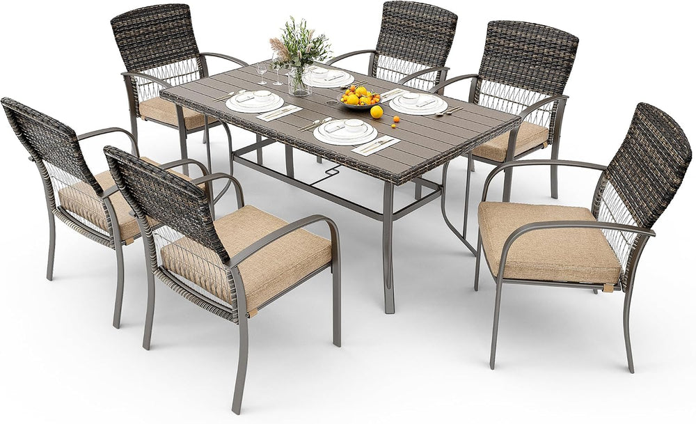 Pamapic 8504 Patio Dining 7 Piece, Outdoor Wicker Furniture Set for Backyard ...