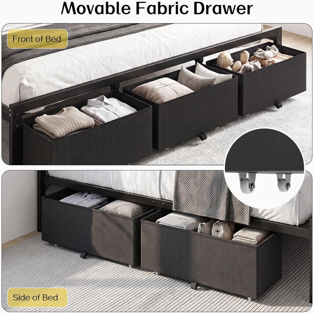 OLEVS King Bed Frame with 3 Drawers, Charging Station & RGB LED Lights