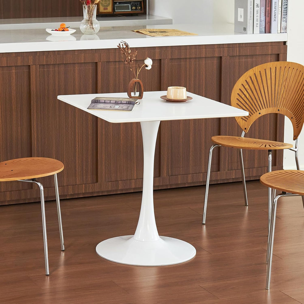 Square Dining Tulip Table for 4, Mid-Century Modern Table with Sturdy Metal P...