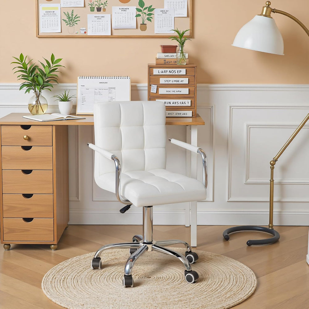 Furmax Vanity Office Chair with Wheels, Makeup PU Leather Executive Chair Mod...