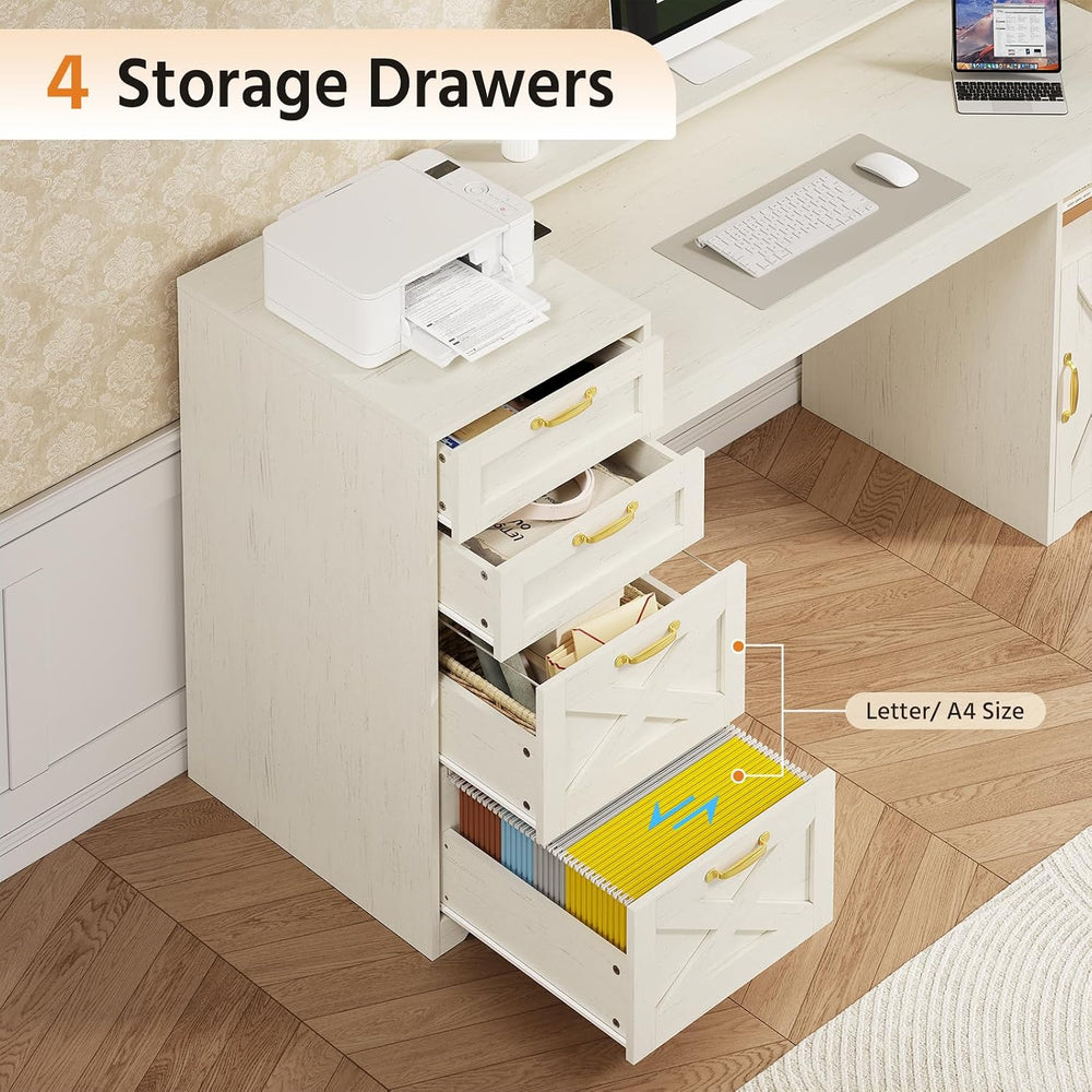 63" Farmhouse Computer Desk with 4 Drawers for Home Office, Bedroom