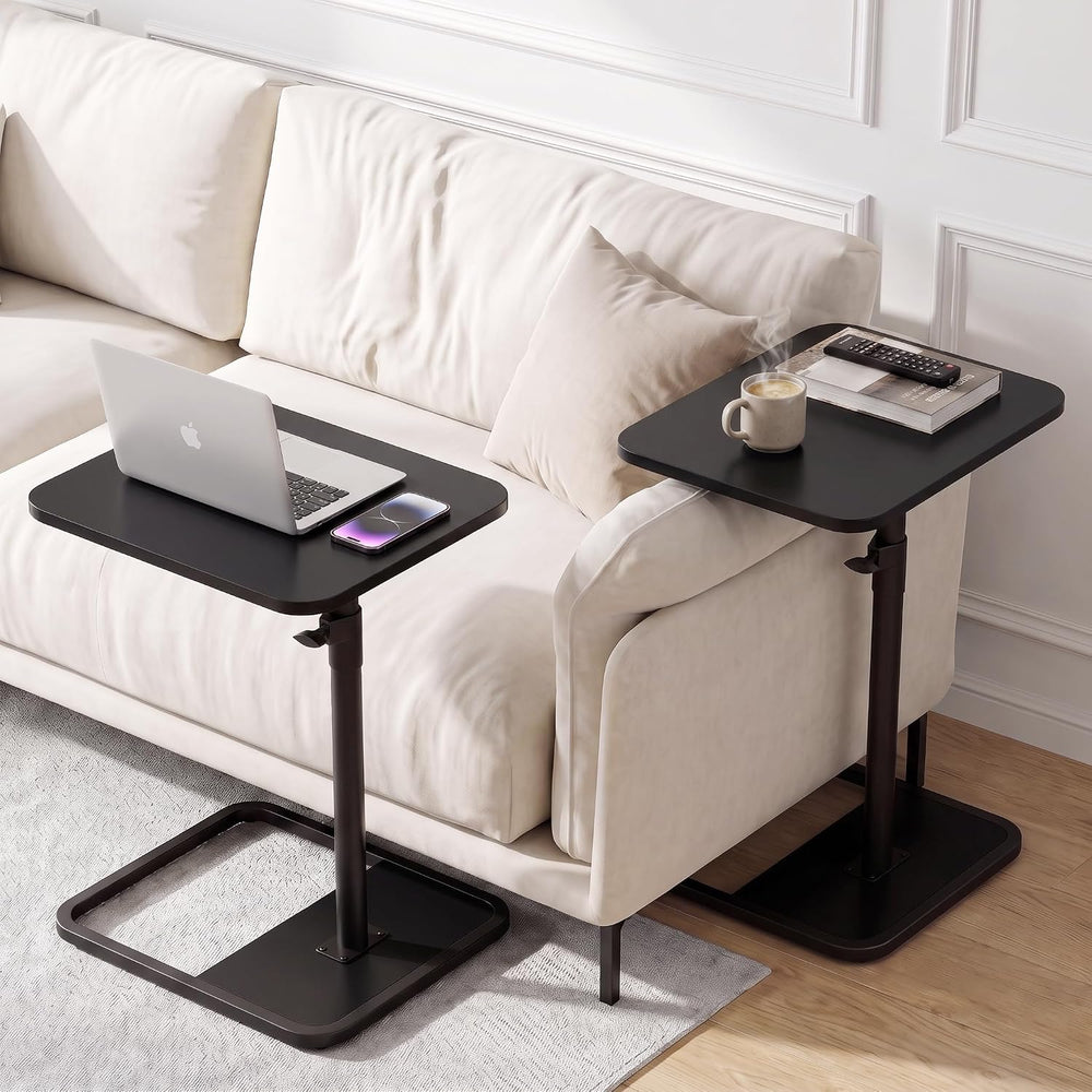 YUHFERA Large TV Tray Table Set of 2, C-Shaped Side Table with Adjustable Hei...