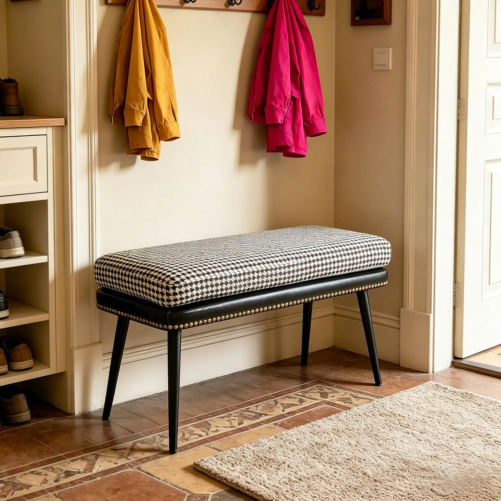 Forteek 32" Retro Upholstered Entryway Bench, Shoe Bench with Cushion | ...