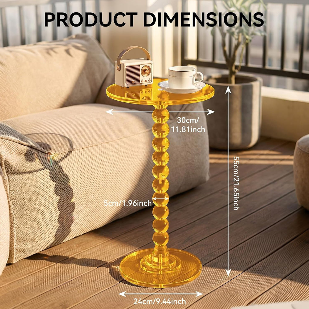 Acrylic Round Side Table Clear End Stand with Column Base Transparent Modern ...