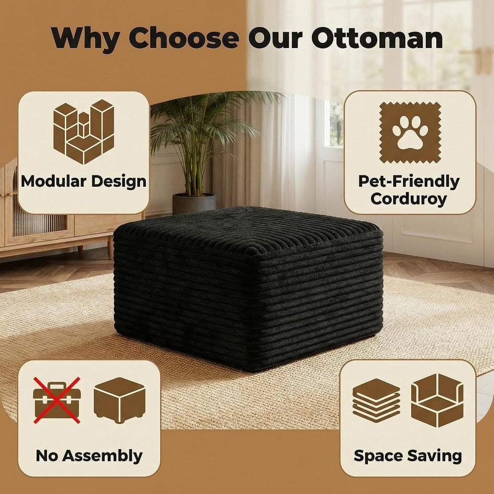 JINGLING 25.6 Inch Plush Corduroy Ottoman, Modular Sectional Foot Rest for Li...