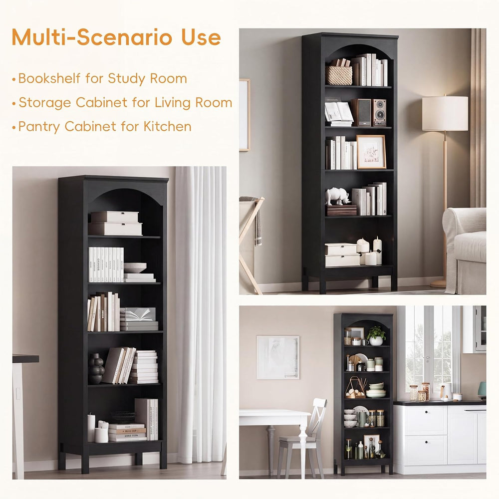 Arched Bookshelf,5 Tier Tall Bookcase with Adjustable Shelves for Storage