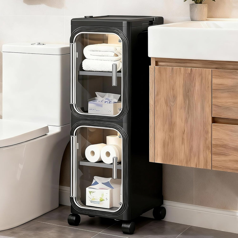 2-Tier Narrow Storage Cabinet, Slim Bathroom Storage Cabinet with Adjustable ...