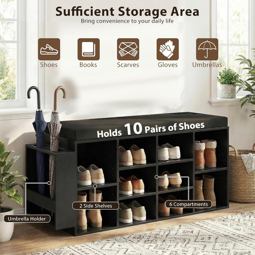 Tangkula Shoe Storage Bench with Umbrella Holder, 40" Shoe Organizer wit...