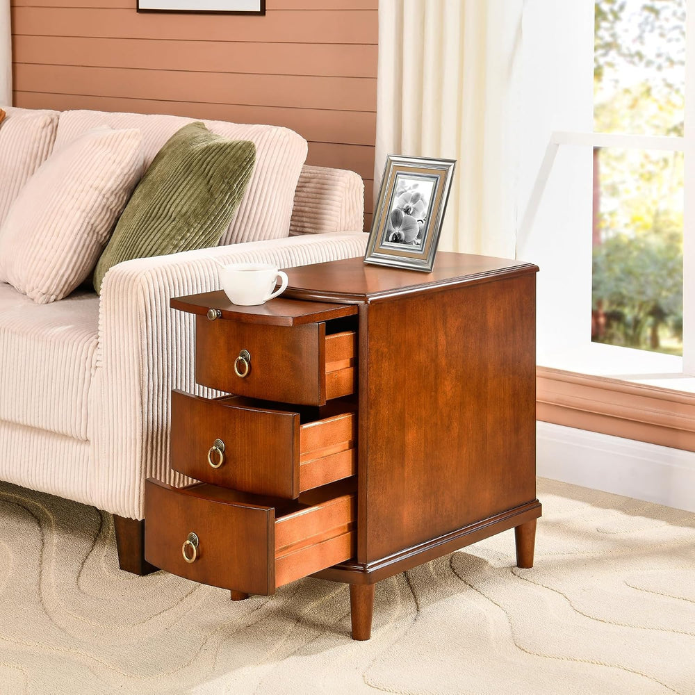 PADMA HOUSE Solid Wood End Table with 3 Drawers, Fully Assembled Nightstand w...