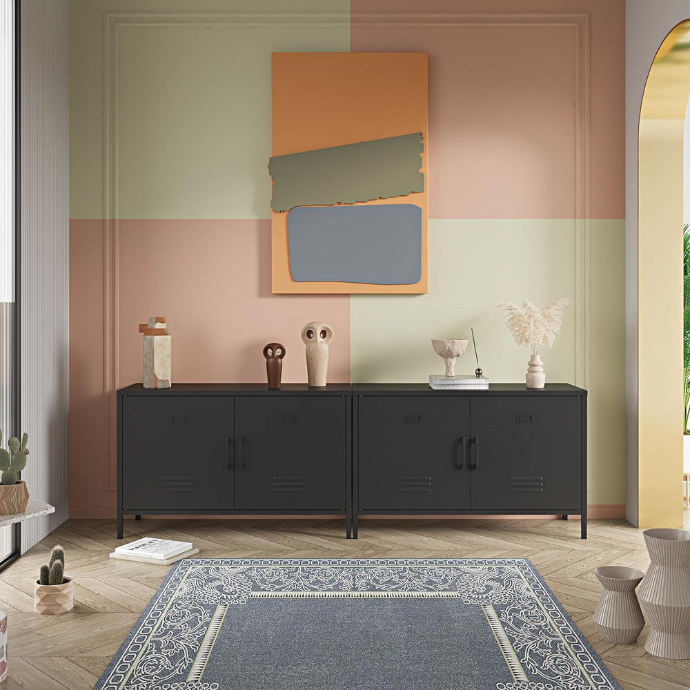 2 Door Steel Accent Cabinet,Black Metal Storage Cabinet with Adjustable Shelf...