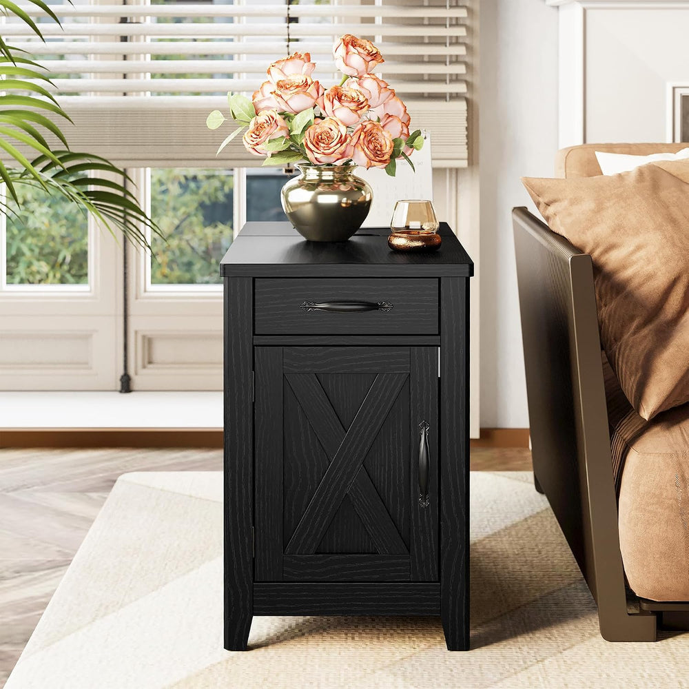 IRONCK End Table with Charging Station, Narrow Side Table for Living Room, Fa...