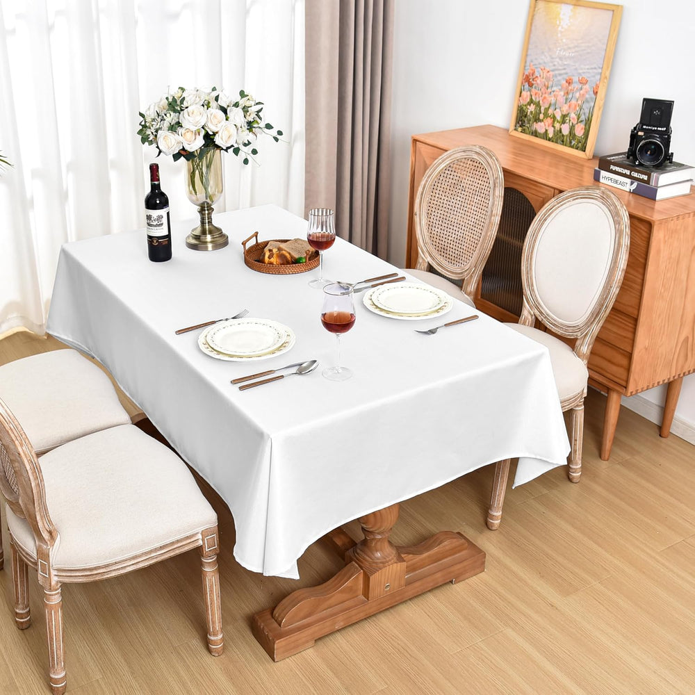 Fitable Faux Linen White Tablecloths for 6 Foot Rectangle Tables - 60 x 102 I...