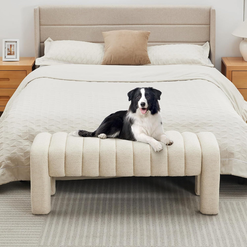 43’’ Bedroom Bench, Upholstered End of Bed Bench with Solid Wood Legs, Modern...