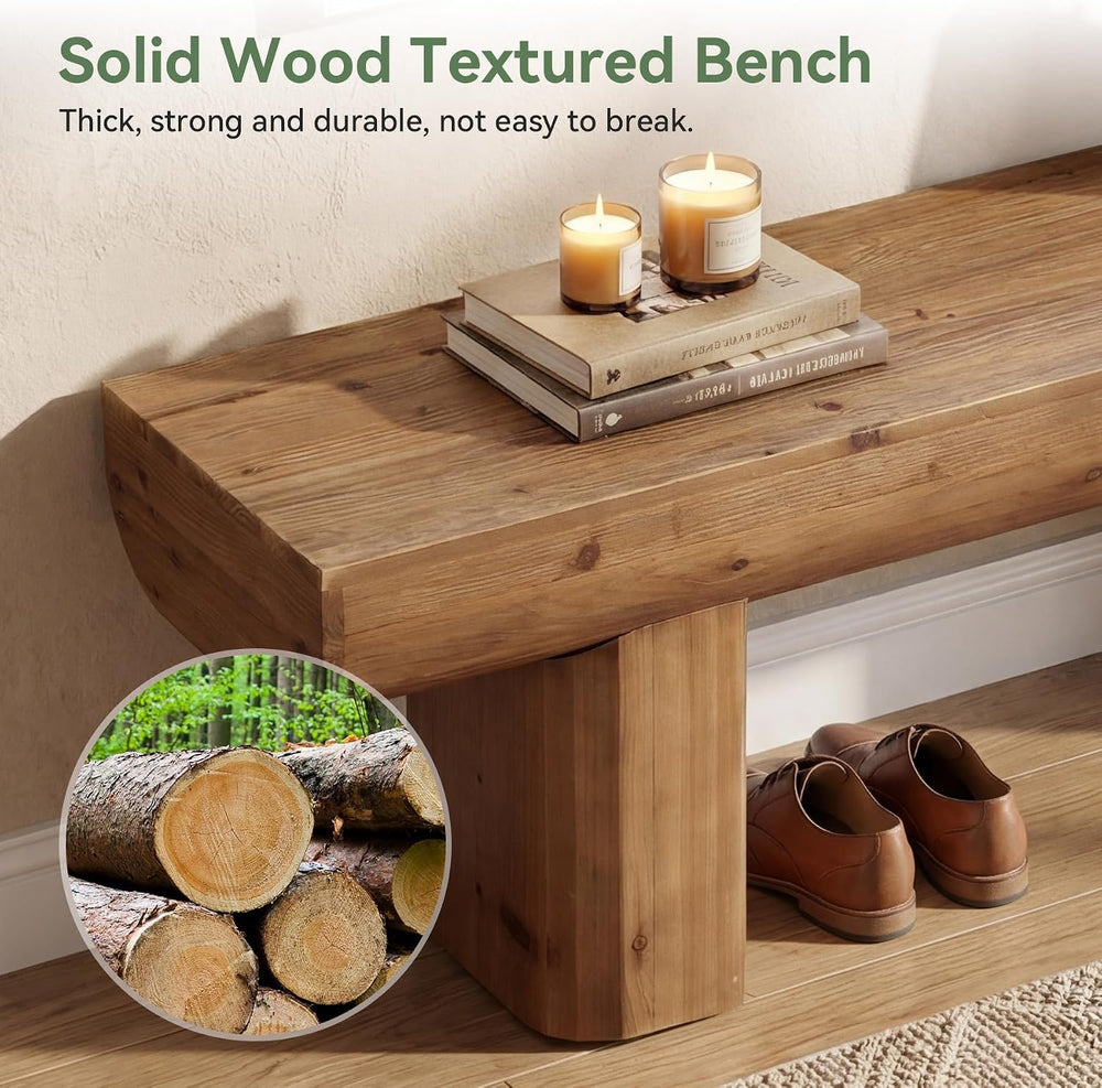 55'' Solid Wood Entryway Bench, Farmhouse Wood Dining Bench, Rustic E...