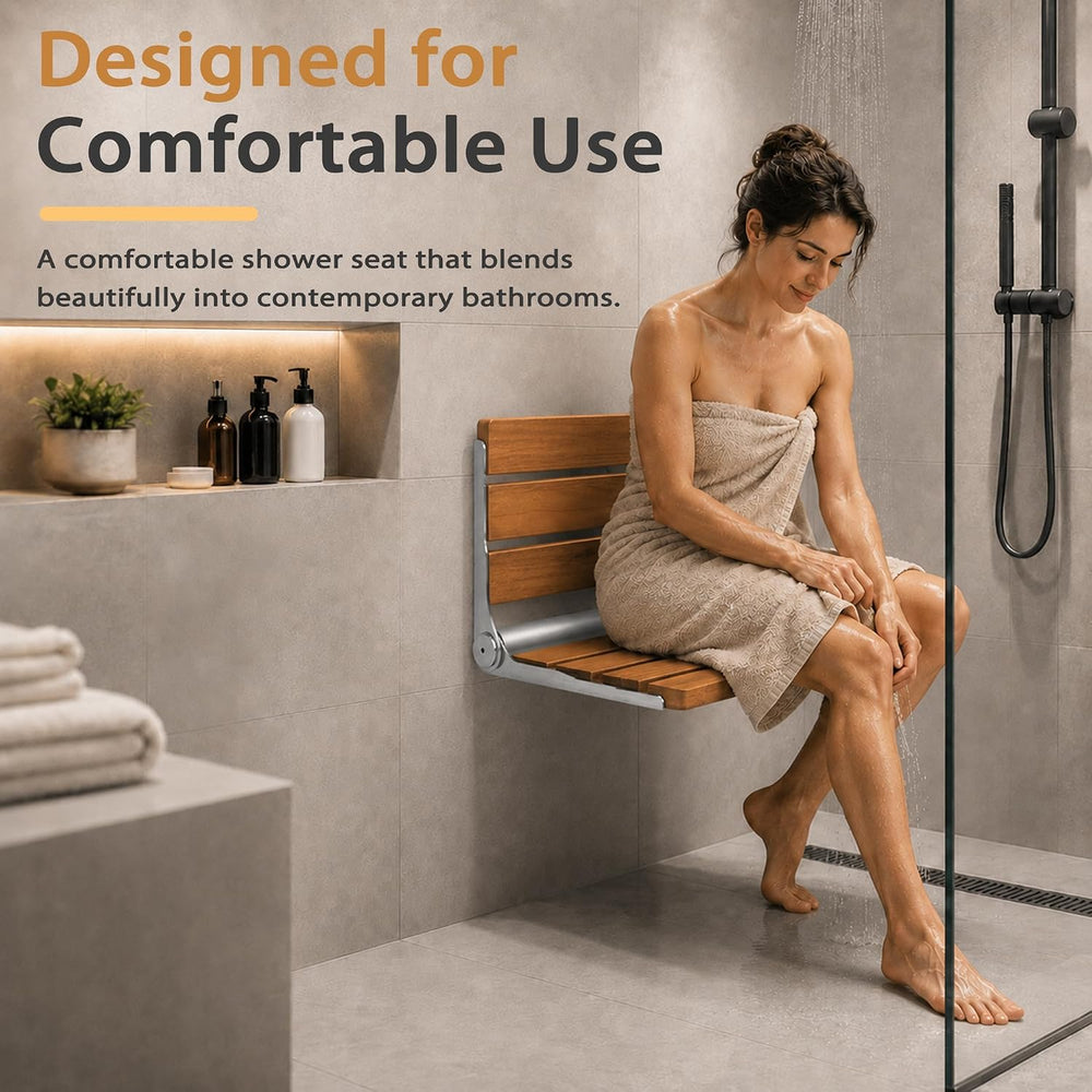 Folding Shower Seat Teak, Bath Safety Furniture Stainless Steel, Shower Seats...