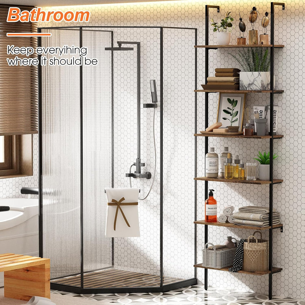 Wolawu Ladder Shelf Black 6 Tiers Modern Bookshelf Room Organizer Open Tall W...
