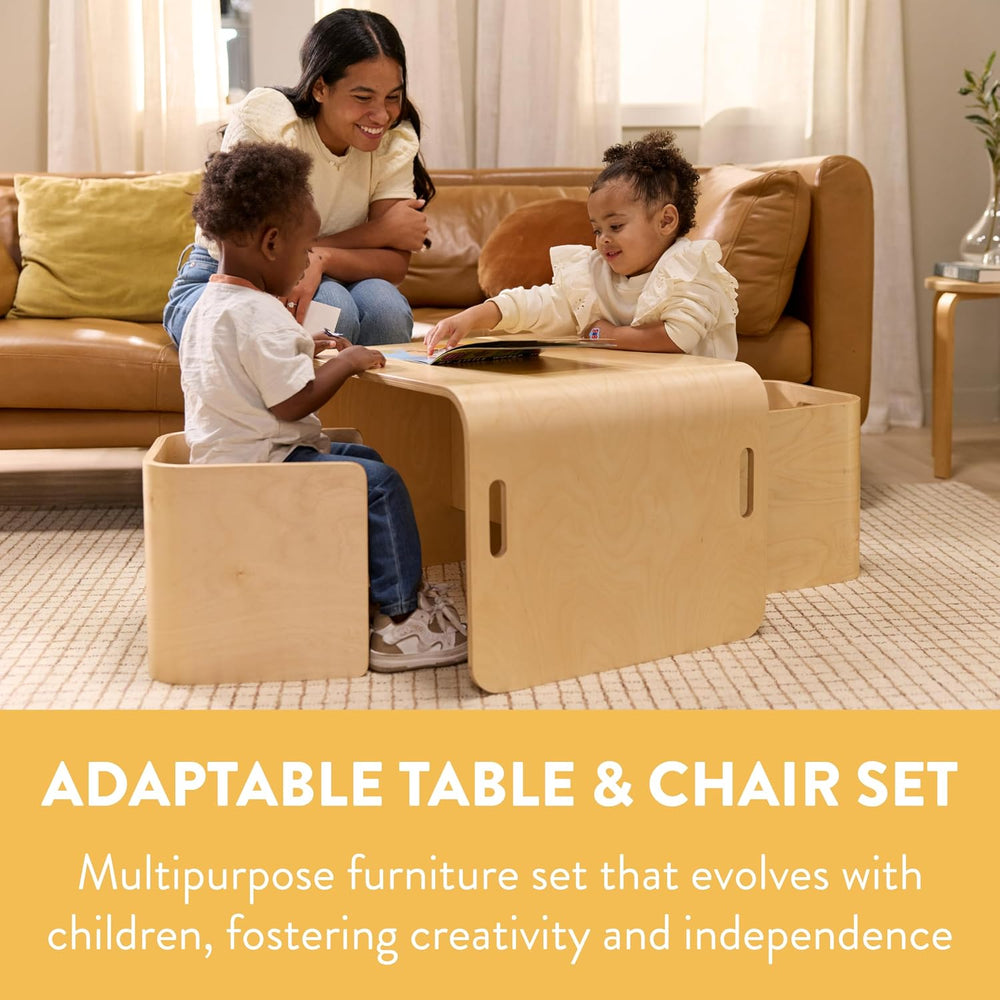 Back2School Express Bentwood Adaptable Table & Chairs Set, 3-Piece, Natur...