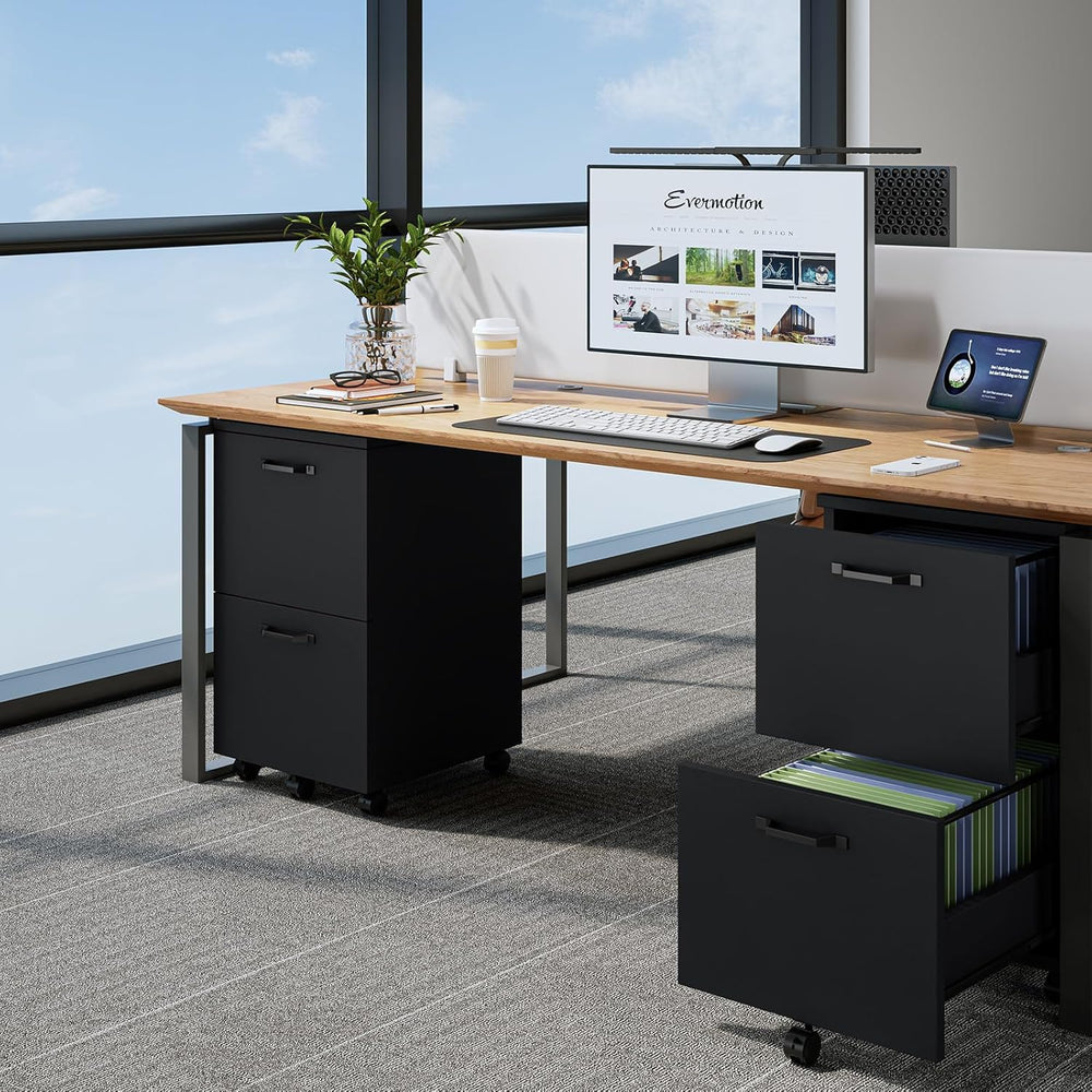 DUMOS 2 Drawer Filing Cabinet, Rolling Wood File Cabinet for Home Office, Und...