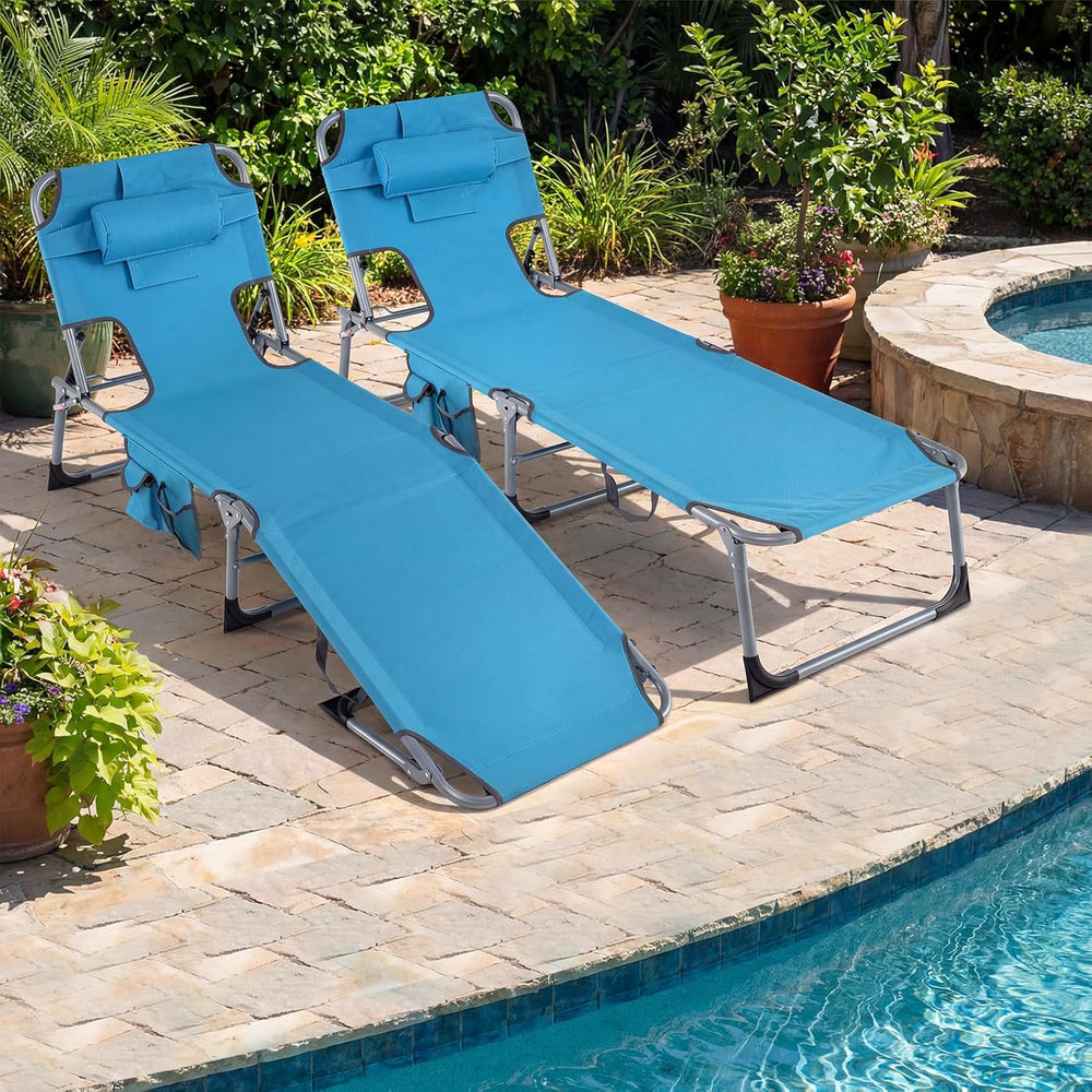 Goplus Tanning Chair, Folding Adjustable Patio Lounge Chair with Face Hole, R...