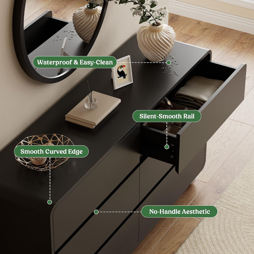 Lulive 6 Drawer Dresser for Bedroom, 55" Wide Chest of Drawers, Black