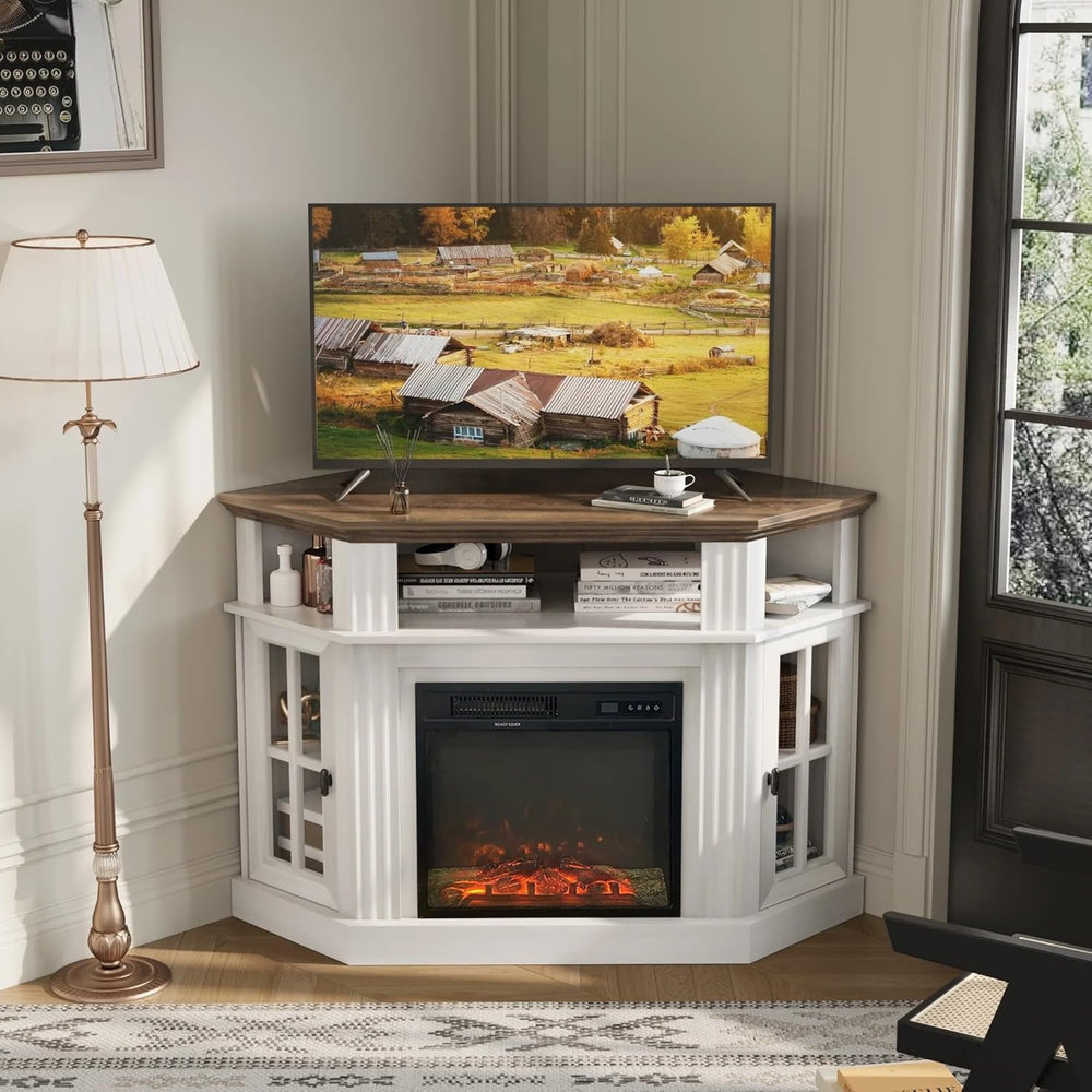 Flamaker Corner Fireplace TV Stand for TVs up to 55 Inch, White | Entertainme...