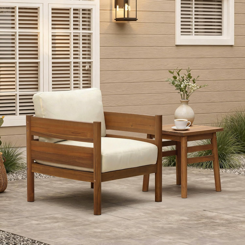 LuxenHome Acacia Wood Outdoor Patio Chair, Wooden Patio Lounge Chair with Cus...