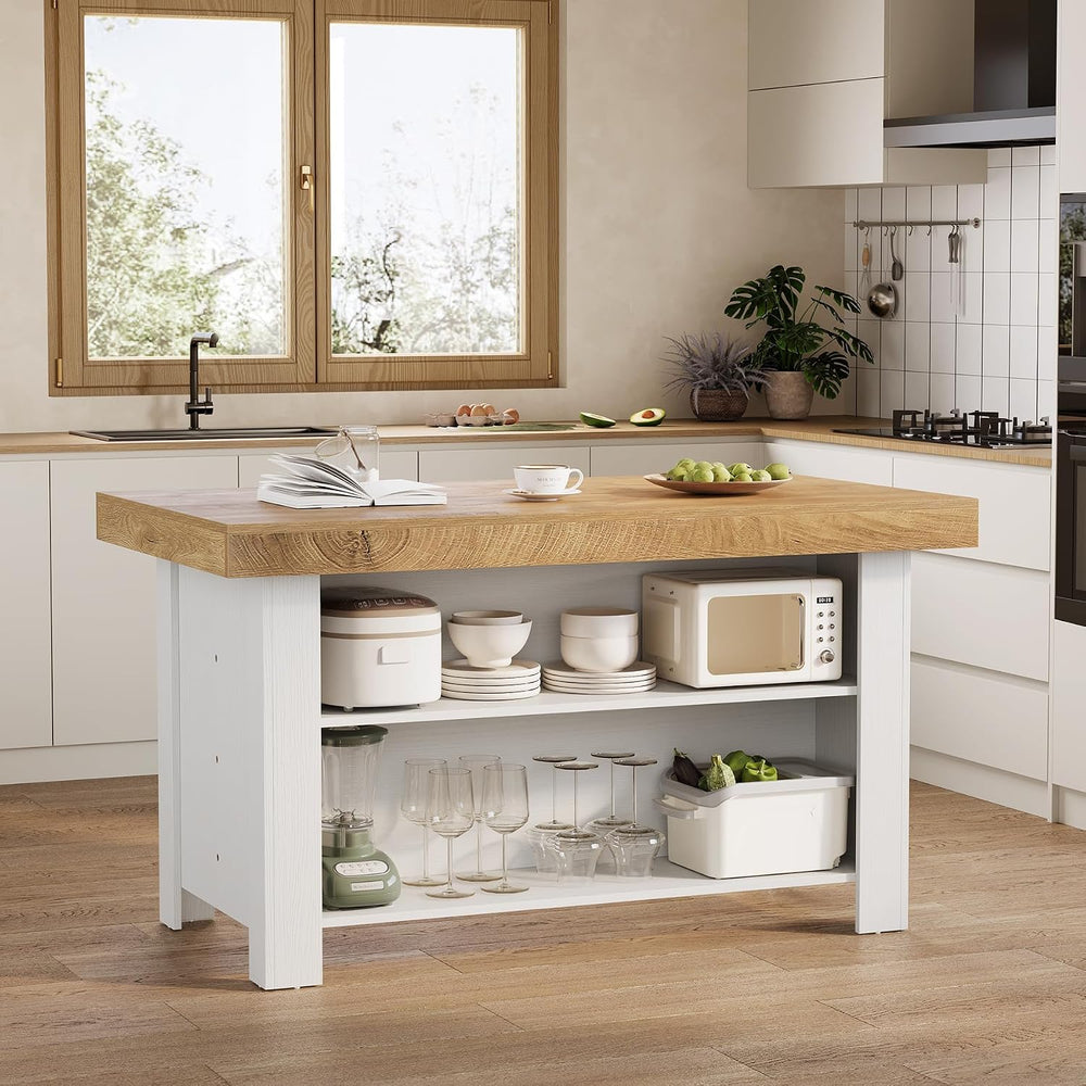 LITTLE TREE 55 Inches Kitchen Island with Storage, 3-Tier Farmhouse Stationar...