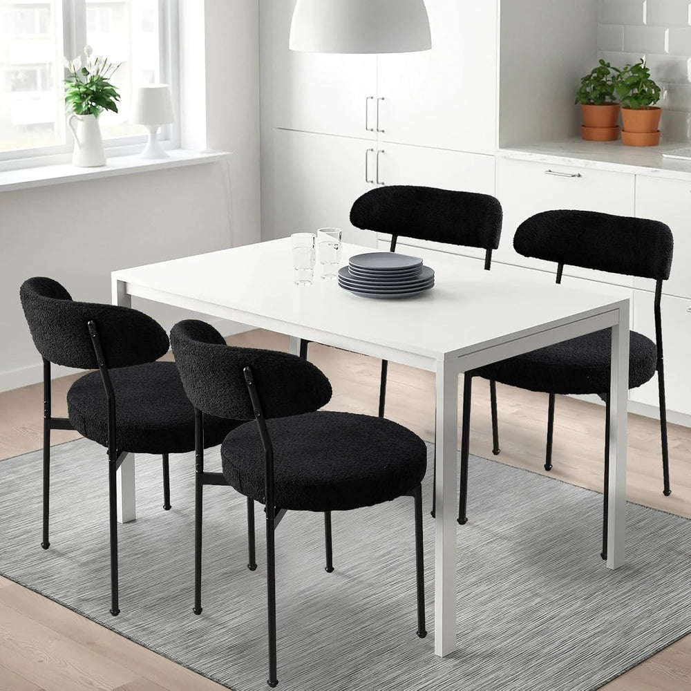 Modern Boucle Dining Chair Set of 4 with Round Lambswool Upholstered Cushion ...