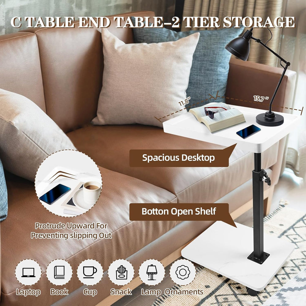 C Table Side Table End Table Adjustable Height,C Shaped End for Couch,Snack T...