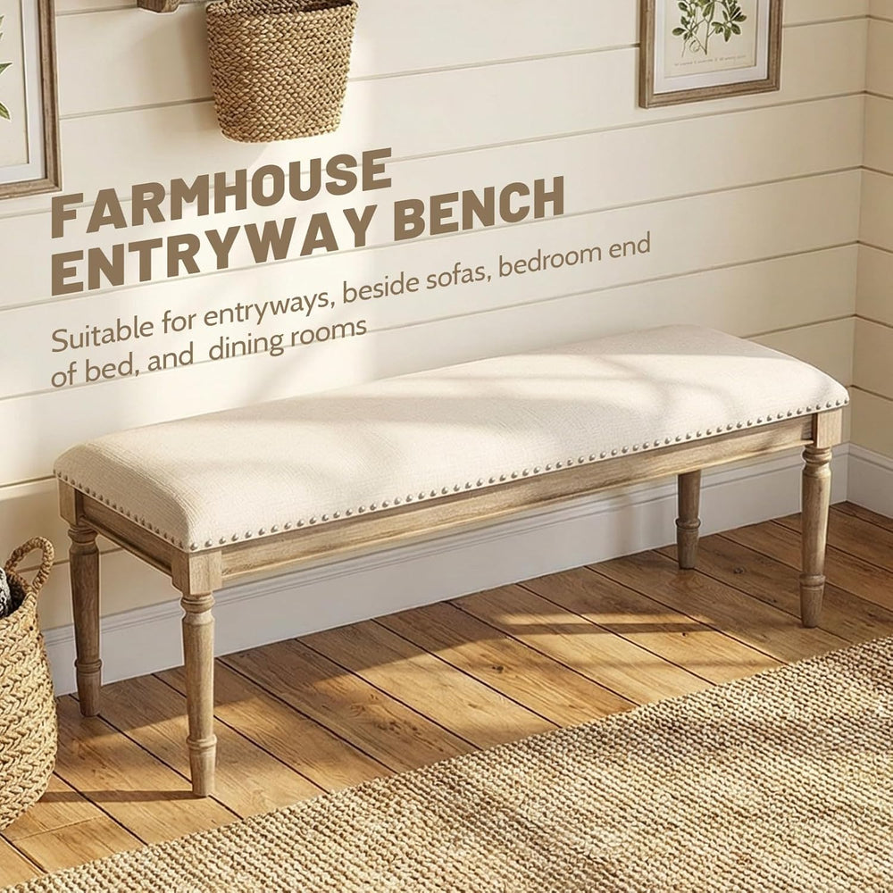 chairus Farmhouse Dining Bench 46" Wooden Entryway Bench with Padded Sea...
