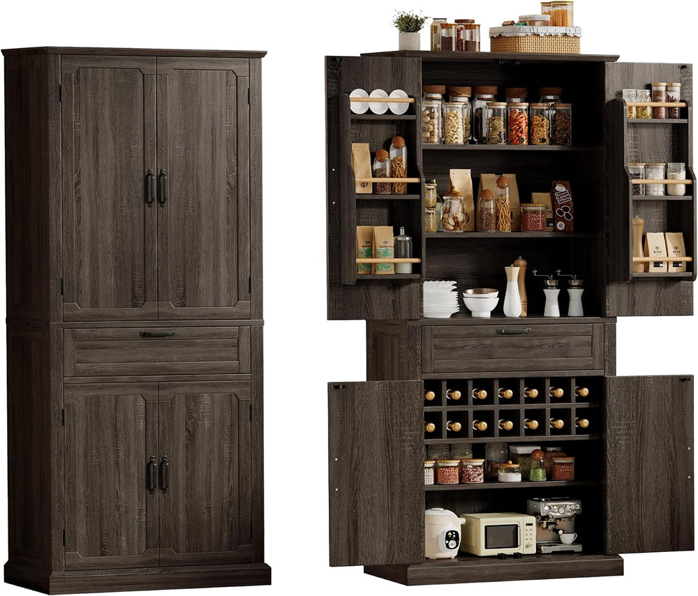 Ball & Cast Farmhouse Kitchen Pantry Cabinet, Brown, 71 Inch | Adjustable...