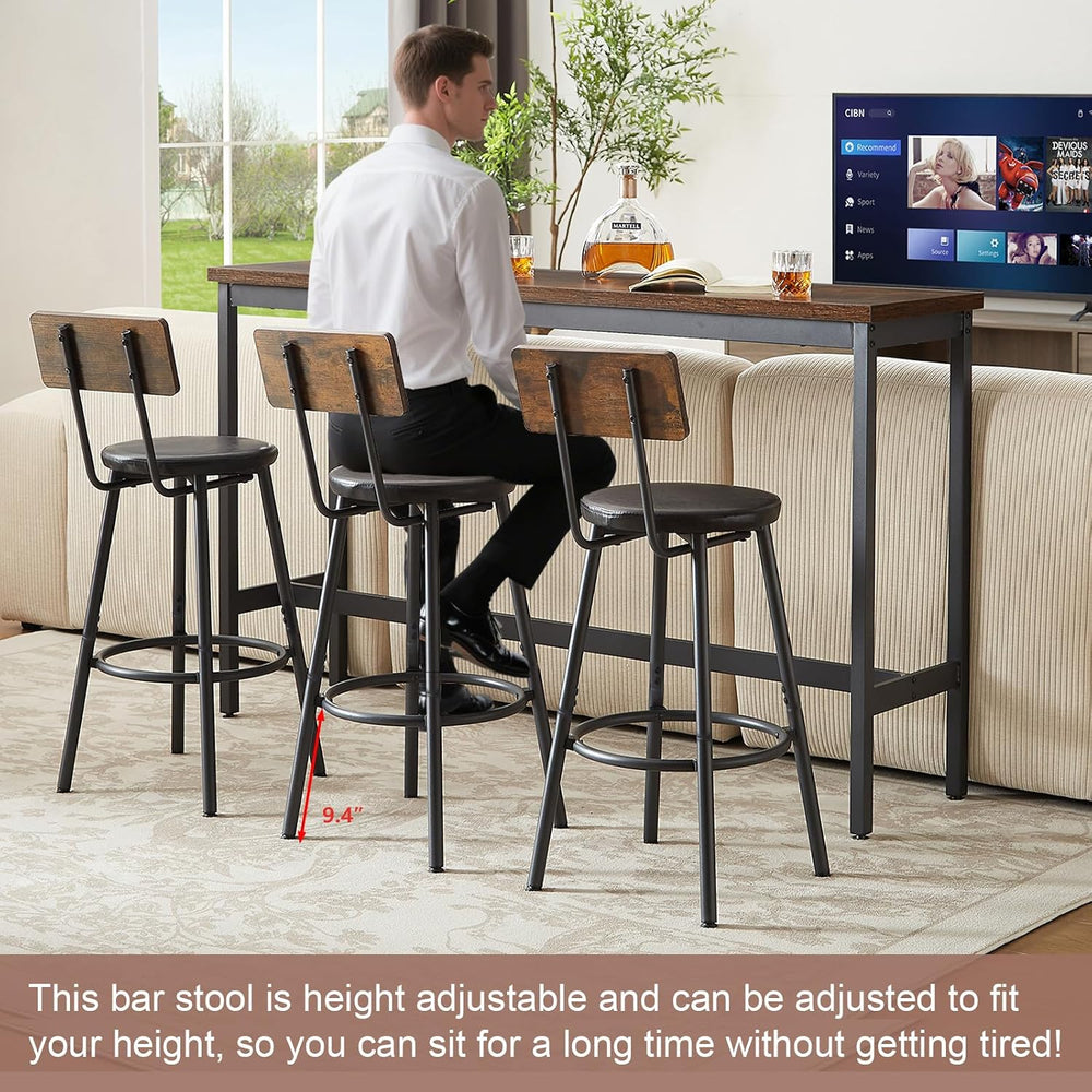 Bar Table and Chairs Set for 3, 63" L Rectangle Sofa Table, Brown | Bar ...