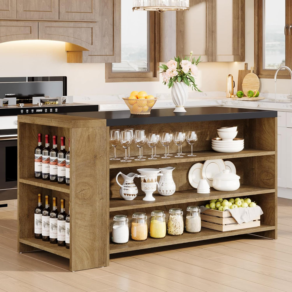 Tribesigns 55" Kitchen Island with Storage, Farmhouse 5-Tier Stationary ...