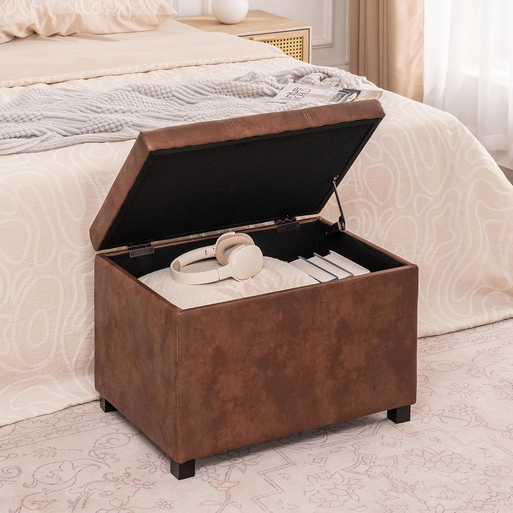 Asense 24-Inch Storage Ottoman Bench,Foot Stool Ottoman with Storage, Faux Le...