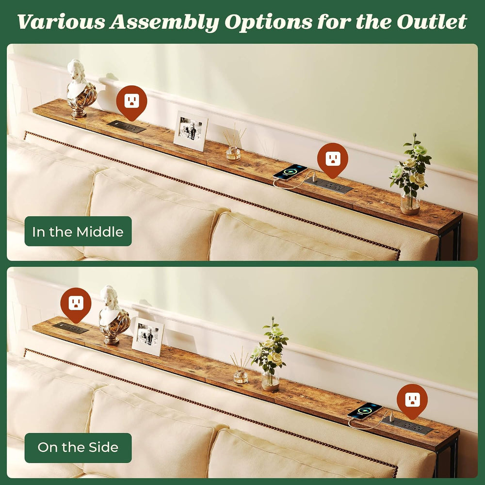 SUPERJARE 78.8 inch Narrow Behind Couch Table with 2 Charging Stations | 2 AC...
