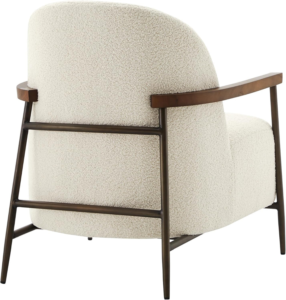CHITA Accent Chair Set of 2, Sherpa Armchair with Wooden Armrest, Ivory