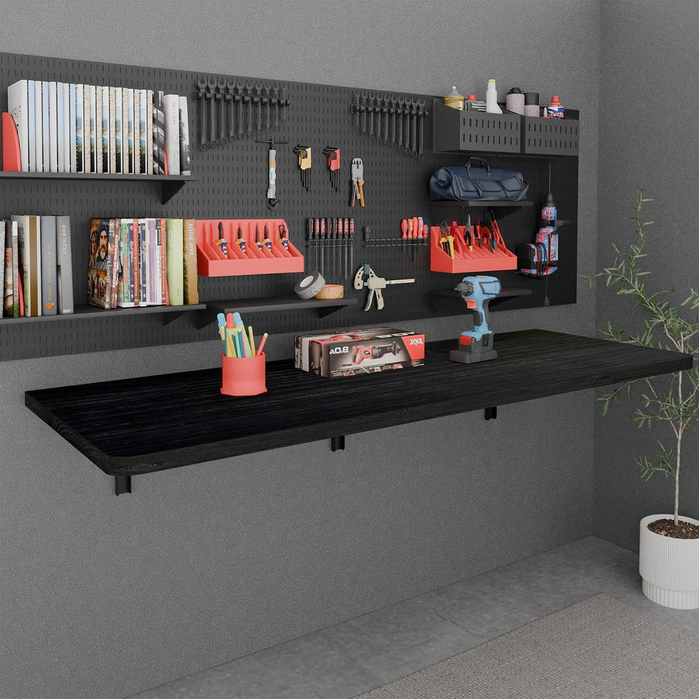 IAE Floating Wall Mounted Folding Table Desk with Pine Wood,60x22in, Black