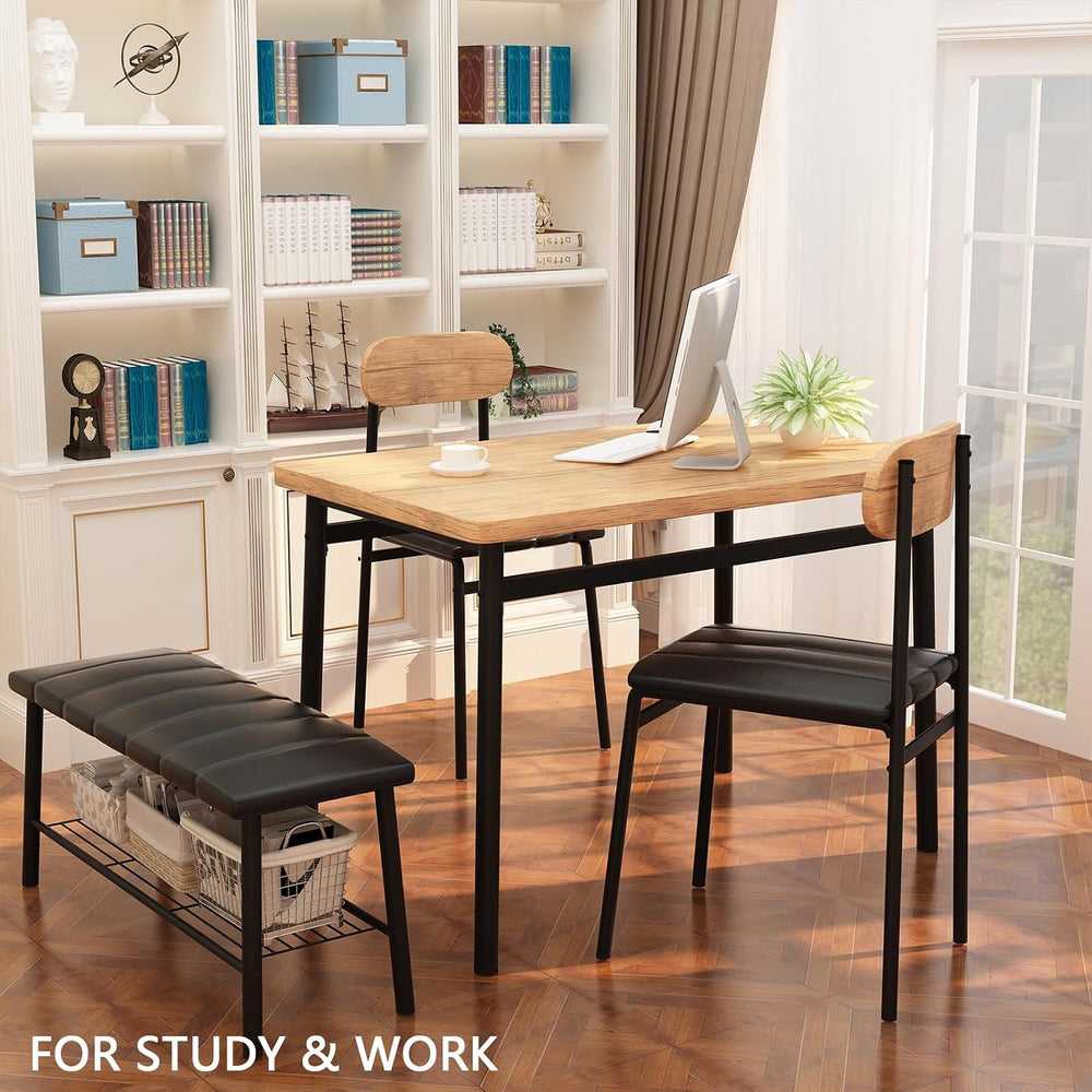 furlinkhm Dining Table Set for 4, Kitchen Table with Bench and Chairs, Indust...