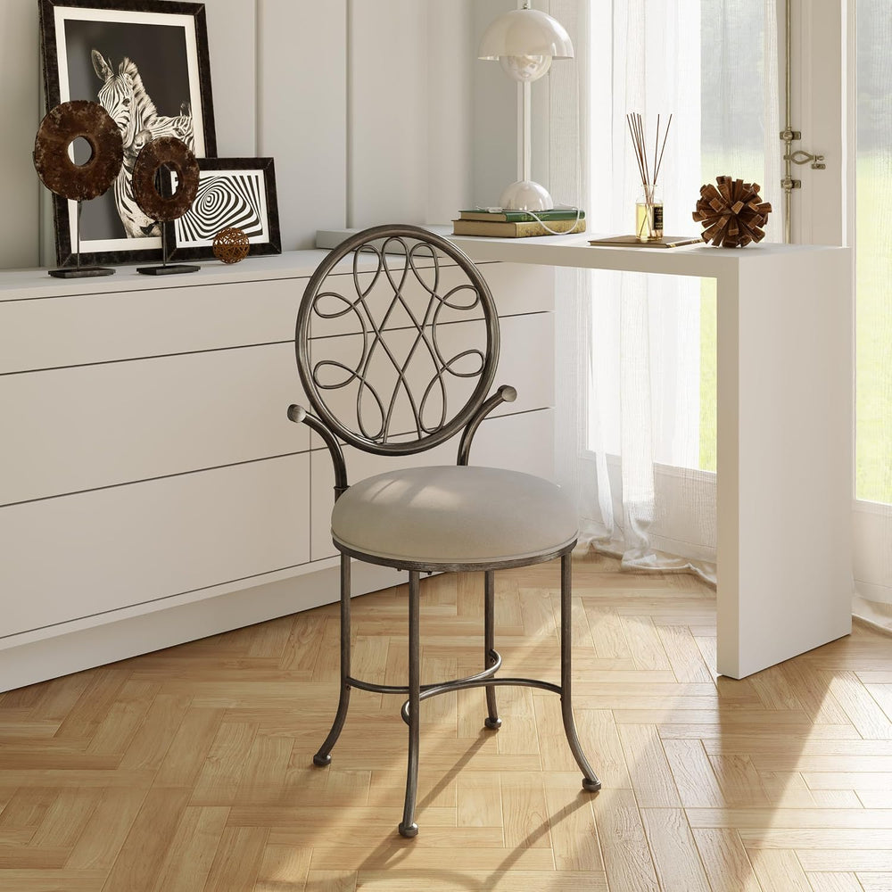 Hillsdale O'Malley Metal Vanity Stool with Spiral Pattern Design, Antique...