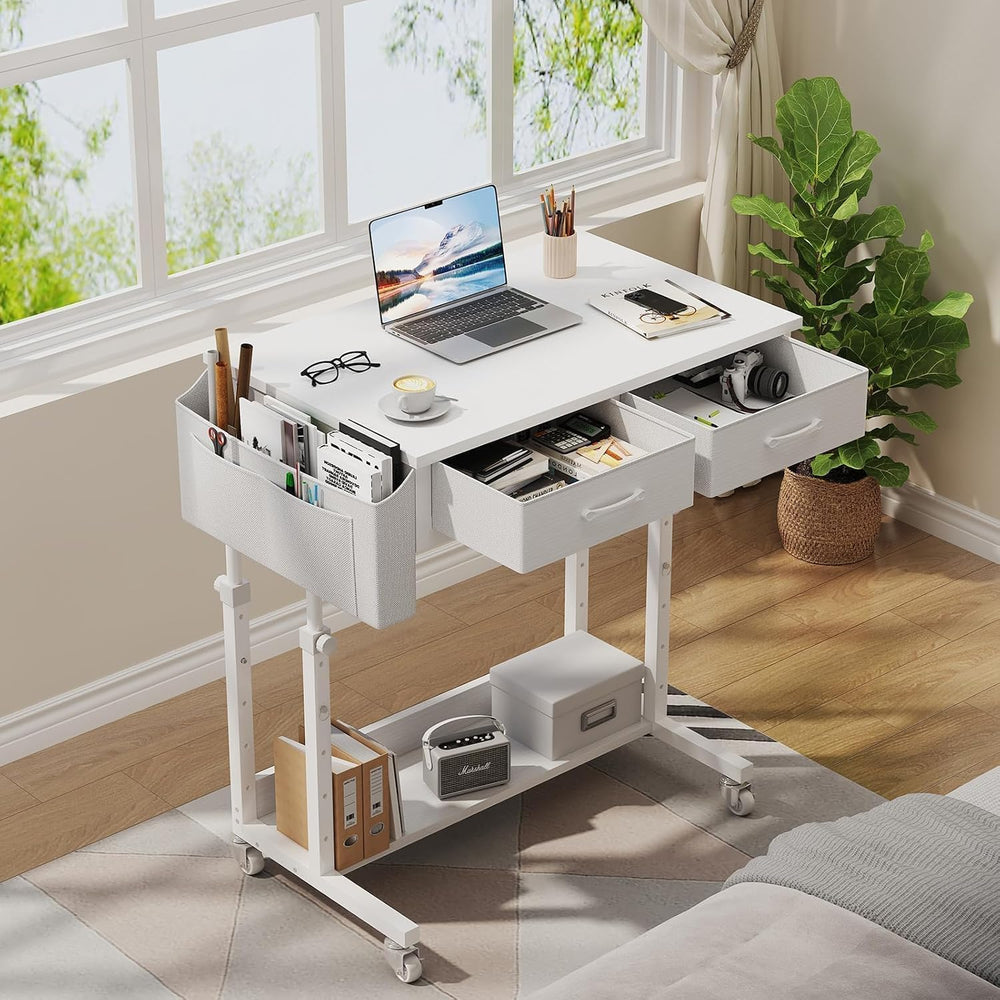 WINAZ Small Rolling Standing Desk with Drawers & Storage, 32 Inch Height ...