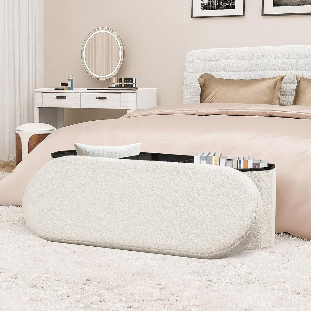 PINPLUS Storage Ottoman Bench Tufted Oval Ottomans Bench Foot Rest, Chest Box...