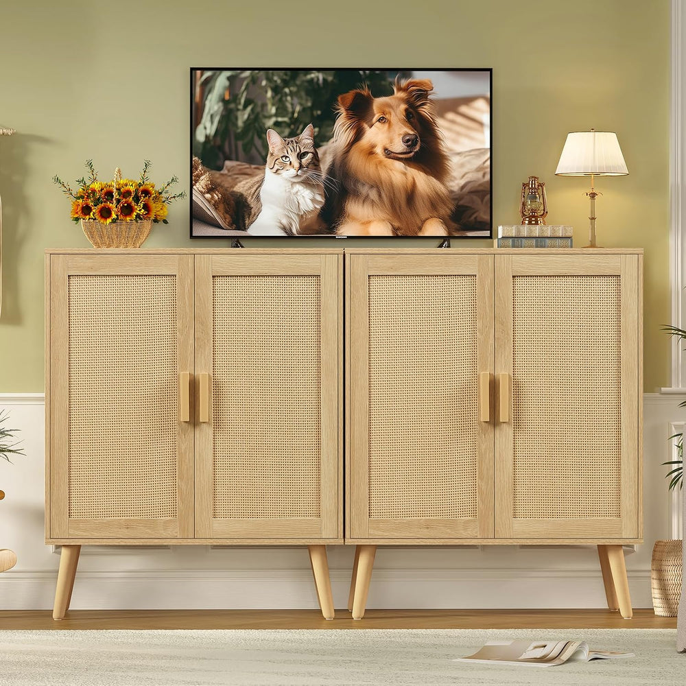 Iwell Storage Cabinet with 2 Shelves, Rattan Cabinet with 2 Doors, Sideboard ...