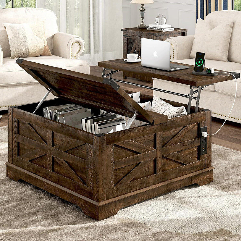 Hlivelood 36" Farmhouse Movable Lift Top Coffee Table with Storage and P...