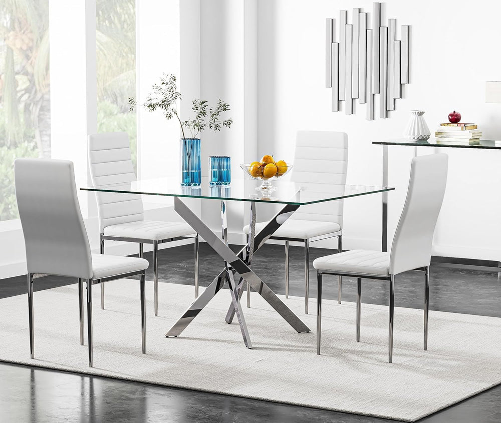 5 Piece Glass Dining Table Set for 4, Modern Kitchen Table and Chairs Set, Te...