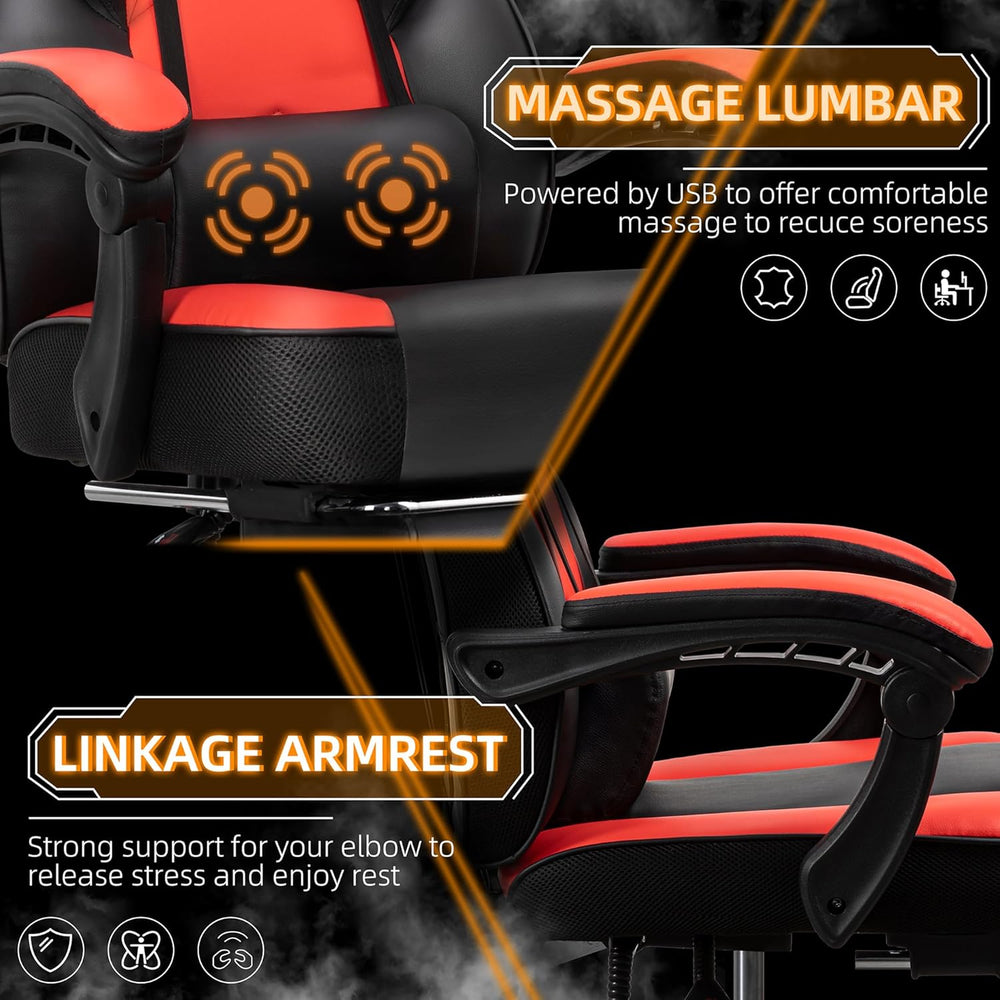 Shintenchi Gaming Chair with Footrest, Massage Lumbar Support, Height Adjustm...