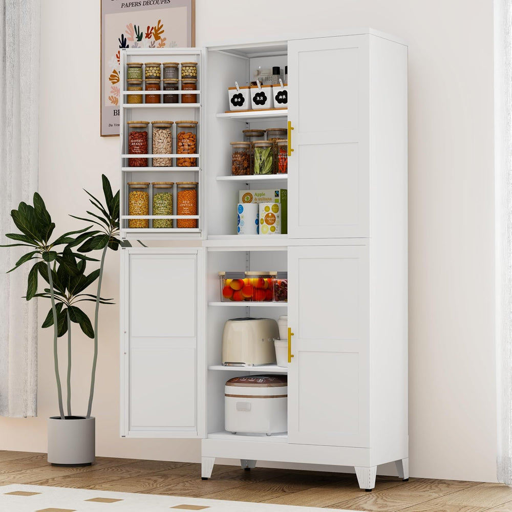 GAIOUS 74.8" Tall Metal Food Cabinet, White Kitchen Pantry Cabinet Cupbo...